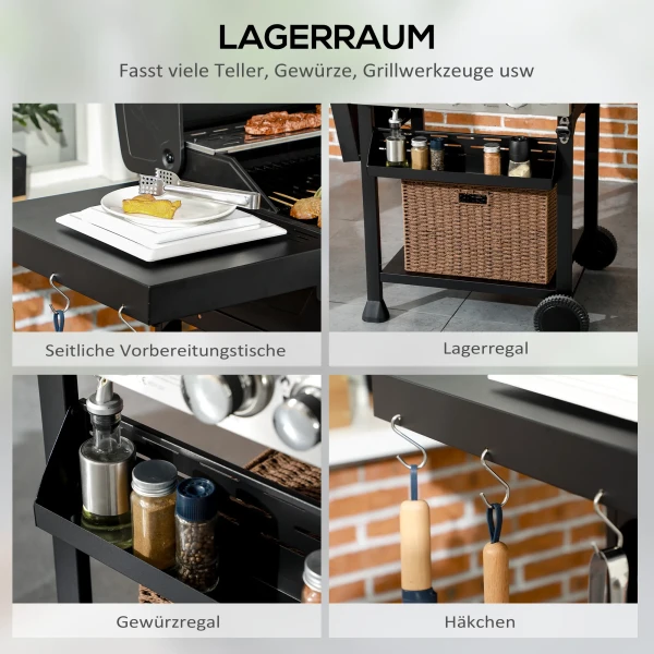 Gasgrill 3 kw 3+1 brander bbq grillwagen van roestvrij staal incl zijbrander thermometer grillrooster kookplaat flesopener zijplanken gas grill voor balkon camping 123 x 52 x 101cm 7