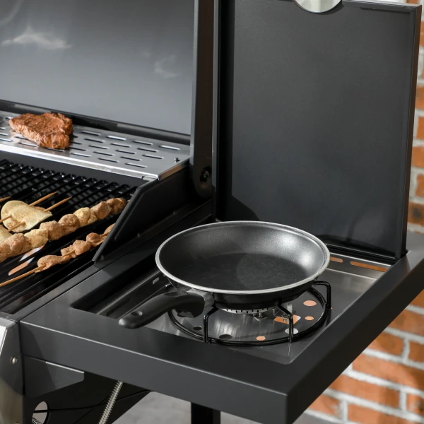 Gasgrill 3 kw 3+1 brander bbq grillwagen van roestvrij staal incl zijbrander thermometer grillrooster kookplaat flesopener zijplanken gas grill voor balkon camping 123 x 52 x 101cm 9