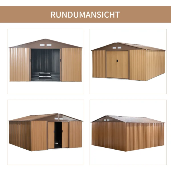 Gereedschapshuis kopen, 340 x 386 x 200 cm, met vloerplaat, gereedschapsschuur, tuinhuis, tuin schuur, metaal, bruin 8