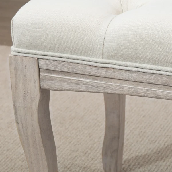 Gestoffeerde bank vintage bedbank voor slaapkamer & woonkamer, kistbank van rubberhout met linnen bekleding in beige, 110x40x48cm 10
