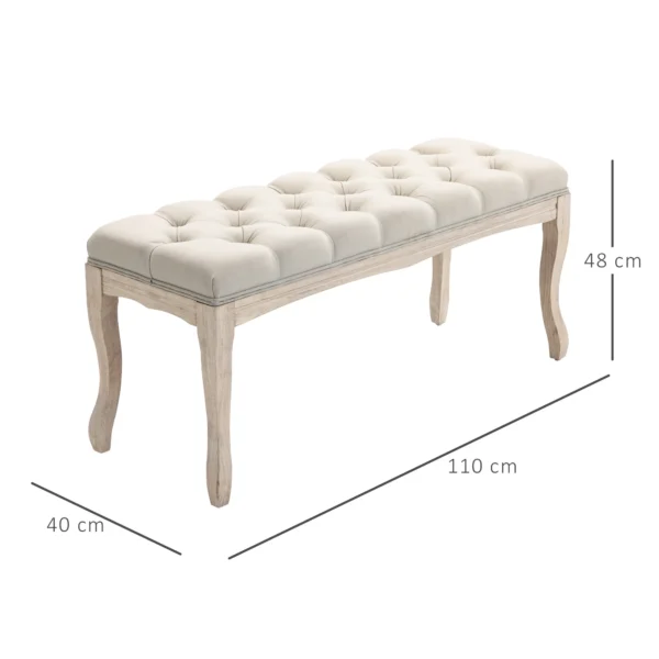 Gestoffeerde bank vintage bedbank voor slaapkamer & woonkamer, kistbank van rubberhout met linnen bekleding in beige, 110x40x48cm 4