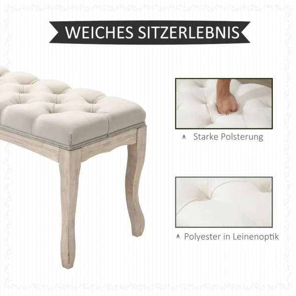 Gestoffeerde bank vintage bedbank voor slaapkamer & woonkamer, kistbank van rubberhout met linnen bekleding in beige, 110x40x48cm 5