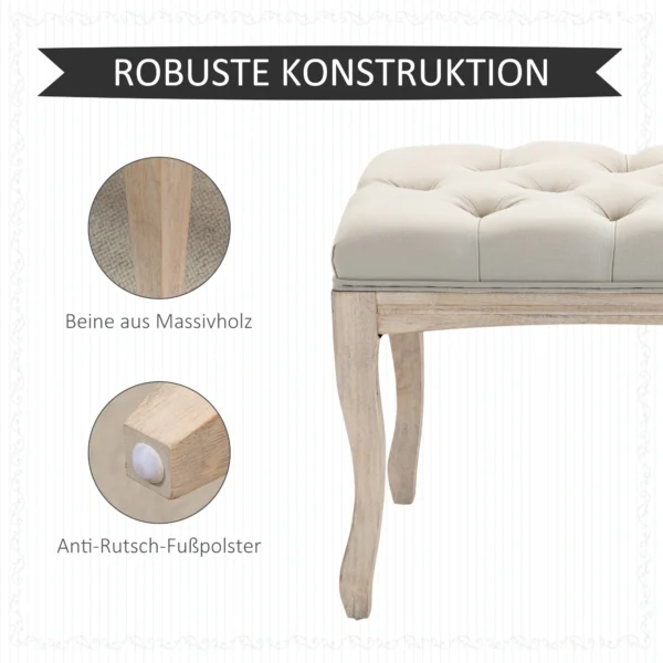 Gestoffeerde bank vintage bedbank voor slaapkamer & woonkamer, kistbank van rubberhout met linnen bekleding in beige, 110x40x48cm 6