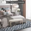 Gestoffeerde bank vintage bedbank voor slaapkamer & woonkamer, kistbank van rubberhout met linnen bekleding in beige, 110x40x48cm 8