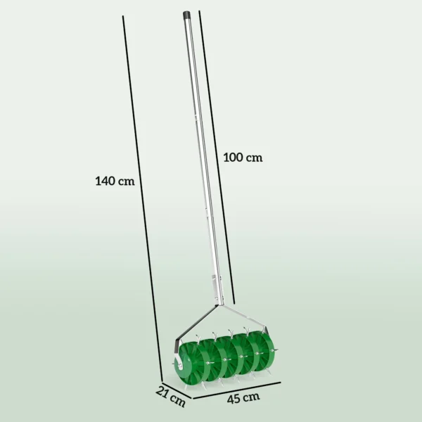 Grasbeluchter beluchter voor gras 45cm breedte handmatige grasbeluchter met 30 ijzeren spikes tuingereedschap bodemrail stopkern, verticuteermachine grasvogel, grasverzorging voor werven gras 4