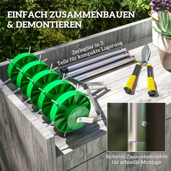 Grasbeluchter beluchter voor gras 45cm breedte handmatige grasbeluchter met 30 ijzeren spikes tuingereedschap bodemrail stopkern, verticuteermachine grasvogel, grasverzorging voor werven gras 6