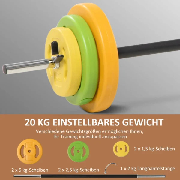 Halterset 20kg halterset van metaal korte halters met verbindingsbuis antislip handvat lange halters workout halter gewichten dumbbell set voor thuis 5