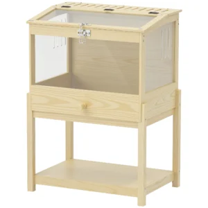 Hamsterkooi met 2 verdiepingen, knaagdierkooi, kleine dierenkooi met opklapbaar deksel, grote kleine dierenstal, kooi voor hamsters, dwerg hamsters 83,2 x 50 x 103 cm natuurhout 1