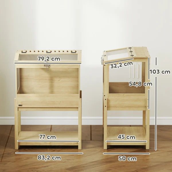 Hamsterkooi met 2 verdiepingen, knaagdierkooi, kleine dierenkooi met opklapbaar deksel, grote kleine dierenstal, kooi voor hamsters, dwerg hamsters 83,2 x 50 x 103 cm natuurhout 4