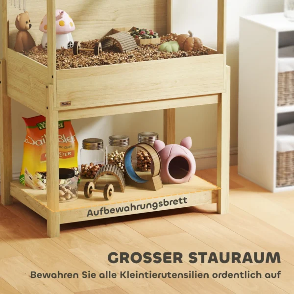Hamsterkooi met 2 verdiepingen, knaagdierkooi, kleine dierenkooi met opklapbaar deksel, grote kleine dierenstal, kooi voor hamsters, dwerg hamsters 83,2 x 50 x 103 cm natuurhout 6
