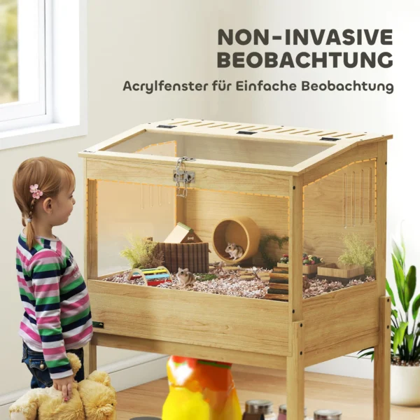 Hamsterkooi met 2 verdiepingen, knaagdierkooi, kleine dierenkooi met opklapbaar deksel, grote kleine dierenstal, kooi voor hamsters, dwerg hamsters 83,2 x 50 x 103 cm natuurhout 7