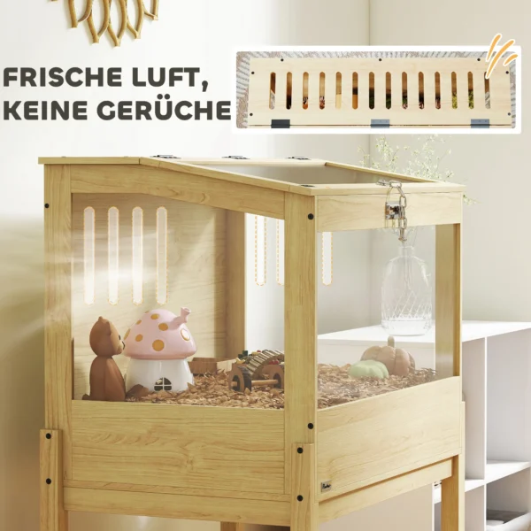 Hamsterkooi met 2 verdiepingen, knaagdierkooi, kleine dierenkooi met opklapbaar deksel, grote kleine dierenstal, kooi voor hamsters, dwerg hamsters 83,2 x 50 x 103 cm natuurhout 8