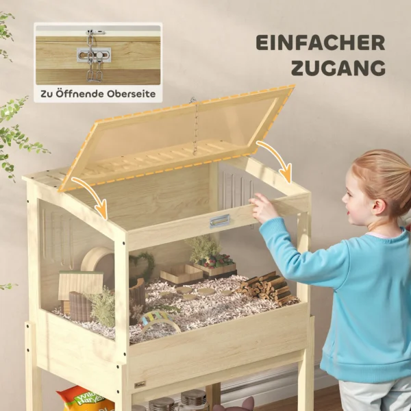 Hamsterkooi met 2 verdiepingen, knaagdierkooi, kleine dierenkooi met opklapbaar deksel, grote kleine dierenstal, kooi voor hamsters, dwerg hamsters 83,2 x 50 x 103 cm natuurhout 9