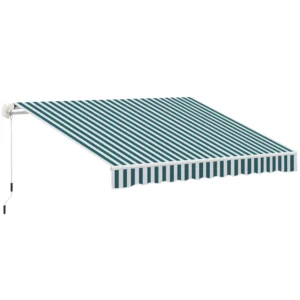 Handmatige knikarm zonnescherm 4m met handslinger, balkonzonwering, zonwering, wandmontage, balkon, aluminium, wit+groen, 395 x 245 cm 1