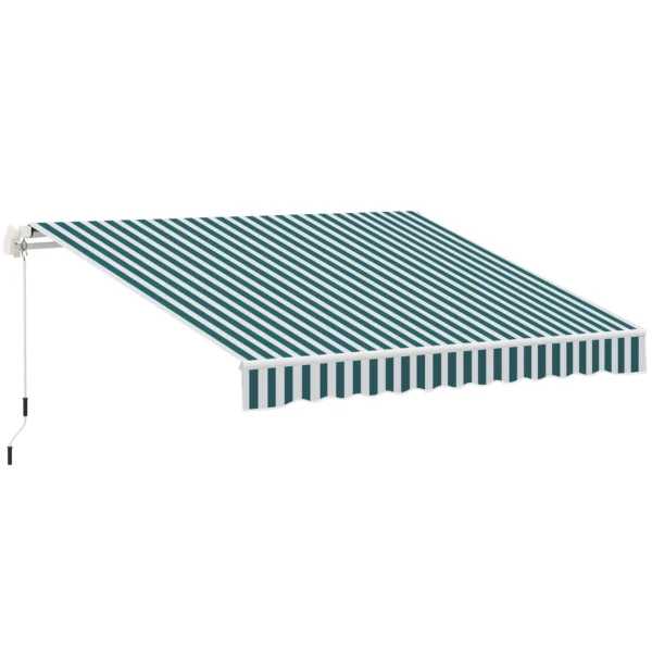 Handmatige knikarm zonnescherm 4m met handslinger, balkonzonwering, zonwering, wandmontage, balkon, aluminium, wit+groen, 395 x 245 cm 1