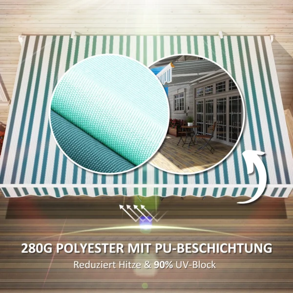 Handmatige knikarm zonnescherm 4m met handslinger, balkonzonwering, zonwering, wandmontage, balkon, aluminium, wit+groen, 395 x 245 cm 6
