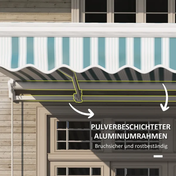Handmatige knikarm zonnescherm 4m met handslinger, balkonzonwering, zonwering, wandmontage, balkon, aluminium, wit+groen, 395 x 245 cm 7