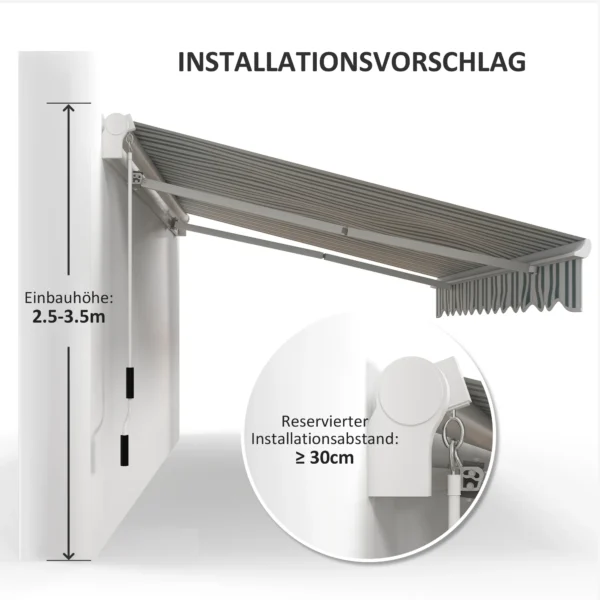 Handmatige knikarm zonnescherm 4m met handslinger, balkonzonwering, zonwering, wandmontage, balkon, aluminium, wit+groen, 395 x 245 cm 8
