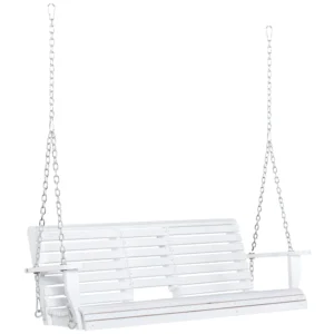 Hangbank tuinschommel schommelbank met opklapbare salontafel voor 2 3 personen sparrenhout patio comfortabele 150 x 75 x 53 cm wit 1