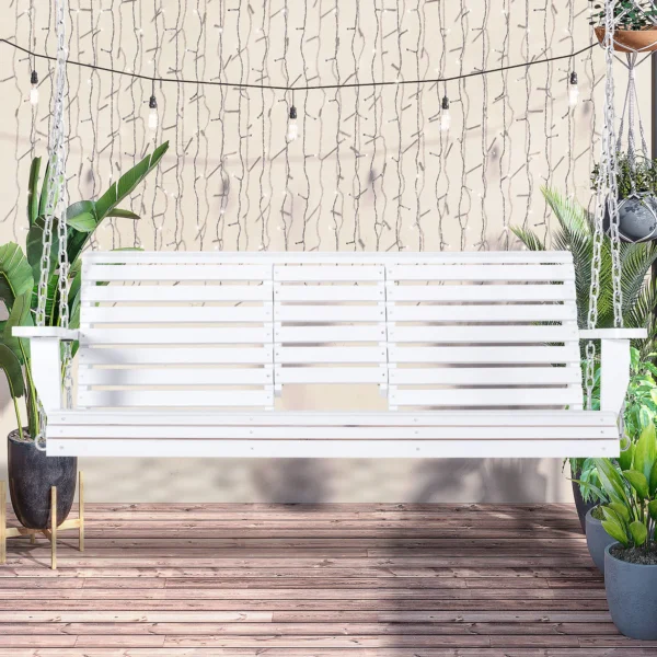 Hangbank tuinschommel schommelbank met opklapbare salontafel voor 2 3 personen sparrenhout patio comfortabele 150 x 75 x 53 cm wit 2