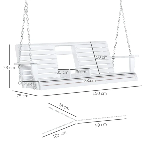 Hangbank tuinschommel schommelbank met opklapbare salontafel voor 2 3 personen sparrenhout patio comfortabele 150 x 75 x 53 cm wit 4
