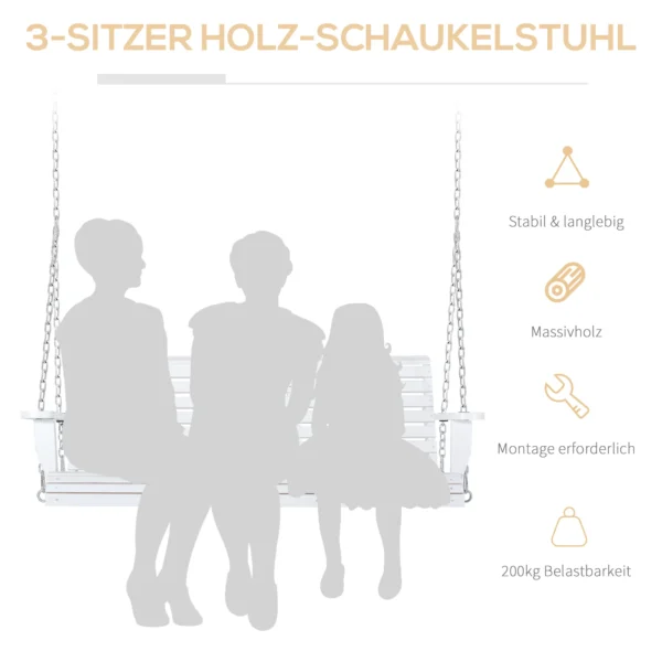 Hangbank tuinschommel schommelbank met opklapbare salontafel voor 2 3 personen sparrenhout patio comfortabele 150 x 75 x 53 cm wit 5