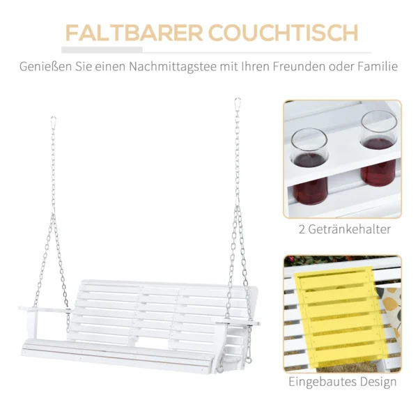 Hangbank tuinschommel schommelbank met opklapbare salontafel voor 2 3 personen sparrenhout patio comfortabele 150 x 75 x 53 cm wit 6