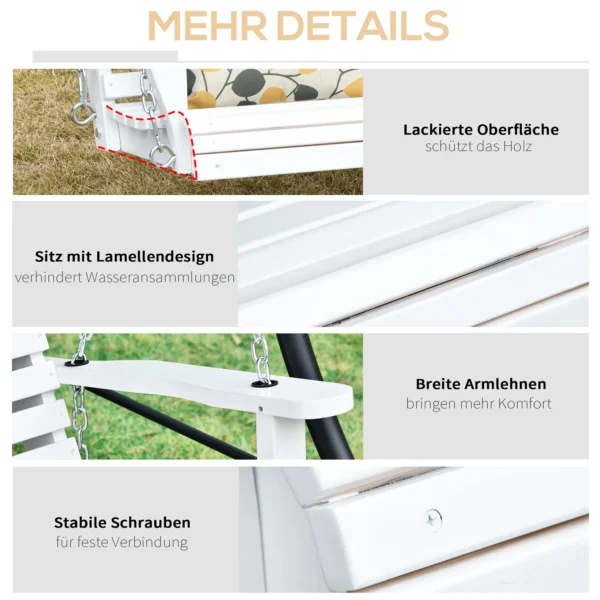 Hangbank tuinschommel schommelbank met opklapbare salontafel voor 2 3 personen sparrenhout patio comfortabele 150 x 75 x 53 cm wit 8