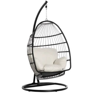 Hangstoel hangmand met frame hangschommel hangstoel met kussens mand opvouwbaar metaal zwart+cremewit 101 x 101 x 188 cm 1