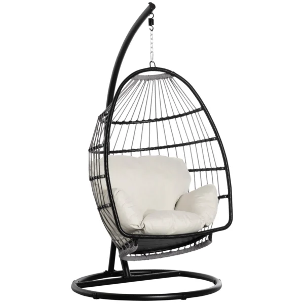 Hangstoel hangmand met frame hangschommel hangstoel met kussens mand opvouwbaar metaal zwart+cremewit 101 x 101 x 188 cm 1