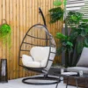 Hangstoel hangmand met frame hangschommel hangstoel met kussens mand opvouwbaar metaal zwart+cremewit 101 x 101 x 188 cm 2