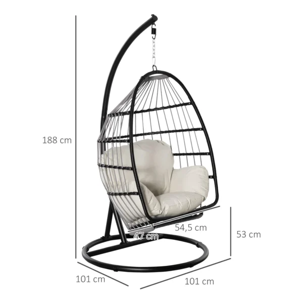 Hangstoel hangmand met frame hangschommel hangstoel met kussens mand opvouwbaar metaal zwart+cremewit 101 x 101 x 188 cm 4