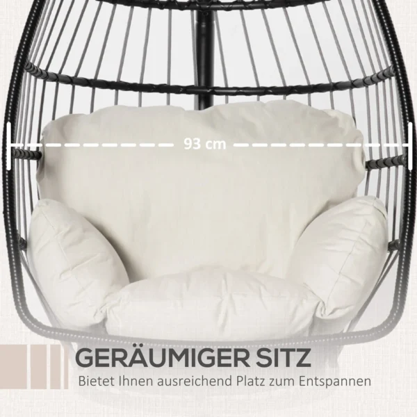 Hangstoel hangmand met frame hangschommel hangstoel met kussens mand opvouwbaar metaal zwart+cremewit 101 x 101 x 188 cm 6