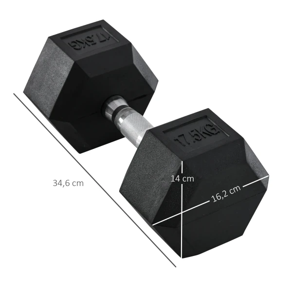 Hexagon gummihantels 17,5kg gietijzer krachttraining zwart 4
