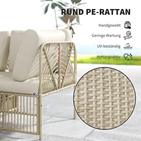 Hoeklounge set van polyrattan tuinmeubelset met hoekbank stoel voetenbank kussens weerbestendige tuinlounge voor 5 personen balkonmeubilair outdoor zitgroep voor tuin balkon natuurhout+cremewit 7