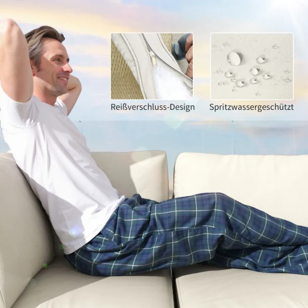 Hoeklounge set van polyrattan tuinmeubelset met hoekbank stoel voetenbank kussens weerbestendige tuinlounge voor 5 personen balkonmeubilair outdoor zitgroep voor tuin balkon natuurhout+cremewit 8
