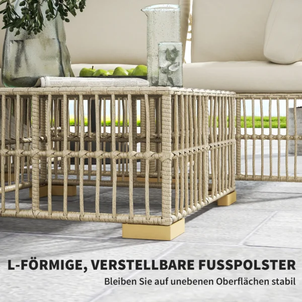 Hoeklounge set van polyrattan tuinmeubelset met hoekbank stoel voetenbank kussens weerbestendige tuinlounge voor 5 personen balkonmeubilair outdoor zitgroep voor tuin balkon natuurhout+cremewit 9