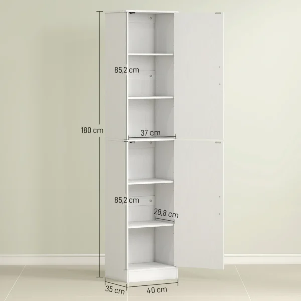 Hoge badkamerkast smalle hoge kast met 2 deuren, verstelbare planken voor badkamer, woonkamer 40 x 35 x 180 cm wit 4