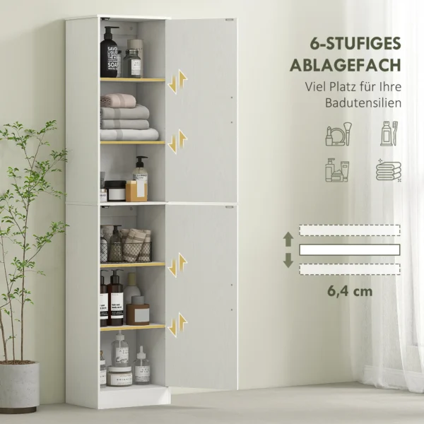 Hoge badkamerkast smalle hoge kast met 2 deuren, verstelbare planken voor badkamer, woonkamer 40 x 35 x 180 cm wit 5