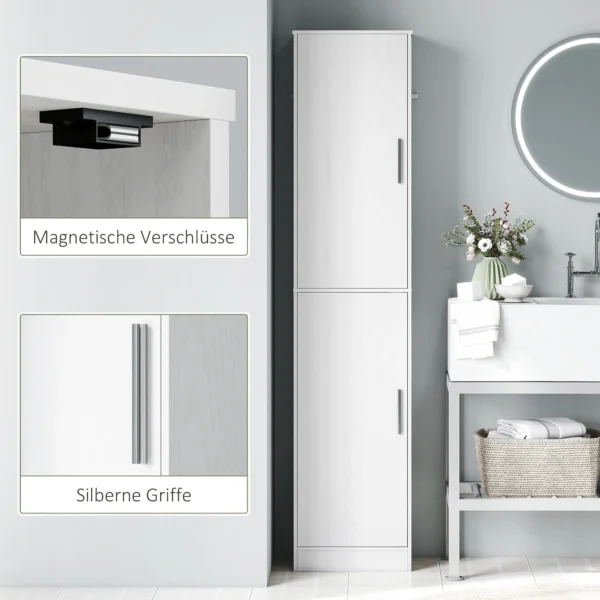 Hoge badkamerkast smalle hoge kast met 2 deuren, verstelbare planken voor badkamer, woonkamer 40 x 35 x 180 cm wit 7