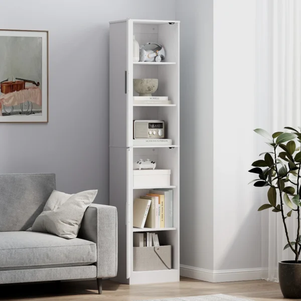 Hoge badkamerkast smalle hoge kast met 2 deuren, verstelbare planken voor badkamer, woonkamer 40 x 35 x 180 cm wit 8