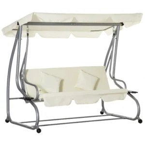 Hollywood schommelstoel 3 zits, 200 x 120 x 164 cm, met verstelbaar afneembaar waterdicht voordak, zit en rugleuningen, beige 1