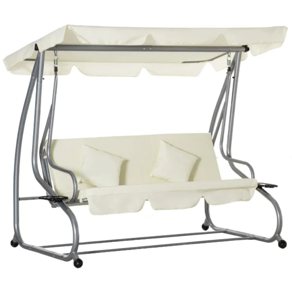 Hollywood schommelstoel 3 zits, 200 x 120 x 164 cm, met verstelbaar afneembaar waterdicht voordak, zit en rugleuningen, beige 1