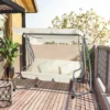 Hollywood schommelstoel 3 zits, 200 x 120 x 164 cm, met verstelbaar afneembaar waterdicht voordak, zit en rugleuningen, beige 2
