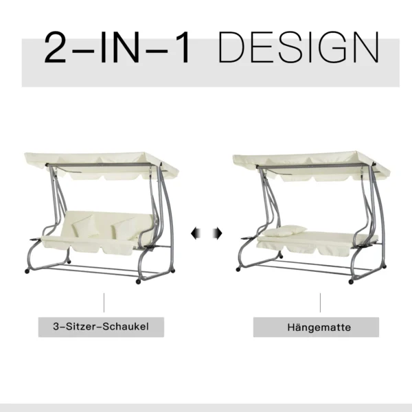 Hollywood schommelstoel 3 zits, 200 x 120 x 164 cm, met verstelbaar afneembaar waterdicht voordak, zit en rugleuningen, beige 5