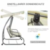 Hollywood schommelstoel 3 zits, 200 x 120 x 164 cm, met verstelbaar afneembaar waterdicht voordak, zit en rugleuningen, beige 6