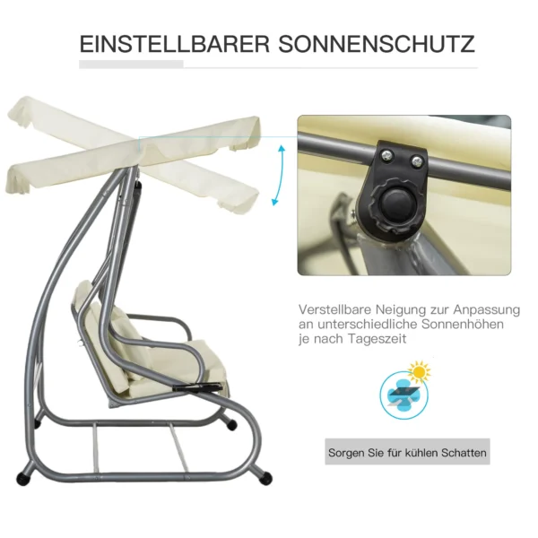 Hollywood schommelstoel 3 zits, 200 x 120 x 164 cm, met verstelbaar afneembaar waterdicht voordak, zit en rugleuningen, beige 6