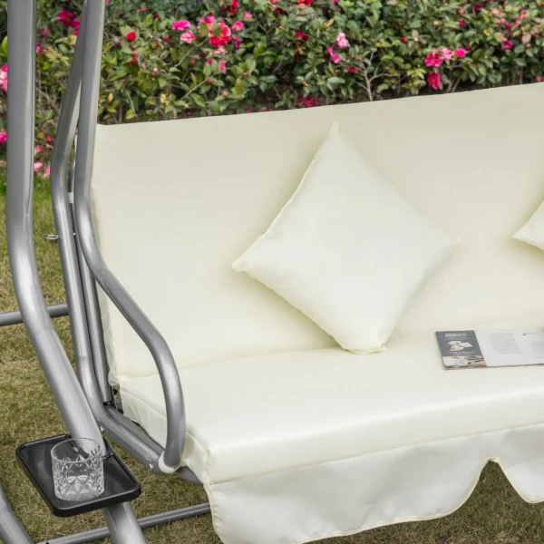 Hollywood schommelstoel 3 zits, 200 x 120 x 164 cm, met verstelbaar afneembaar waterdicht voordak, zit en rugleuningen, beige 9