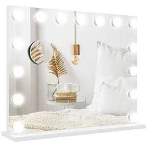 Hollywood spiegel met verlichting 58x48cm 15 led 3 lichtmodi 10x vergroting draagbaar touchschakelaar usb oplaadpoort wit 1