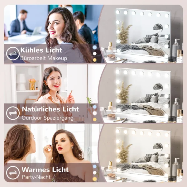 Hollywood spiegel met verlichting 58x48cm 15 led 3 lichtmodi 10x vergroting draagbaar touchschakelaar usb oplaadpoort wit 6